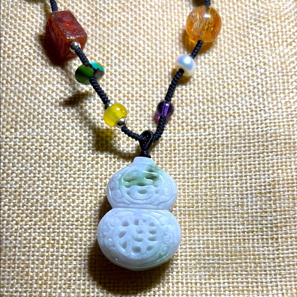 Burma Jade Multicolor Beaded Necklace with Hulu/bottle Pendant